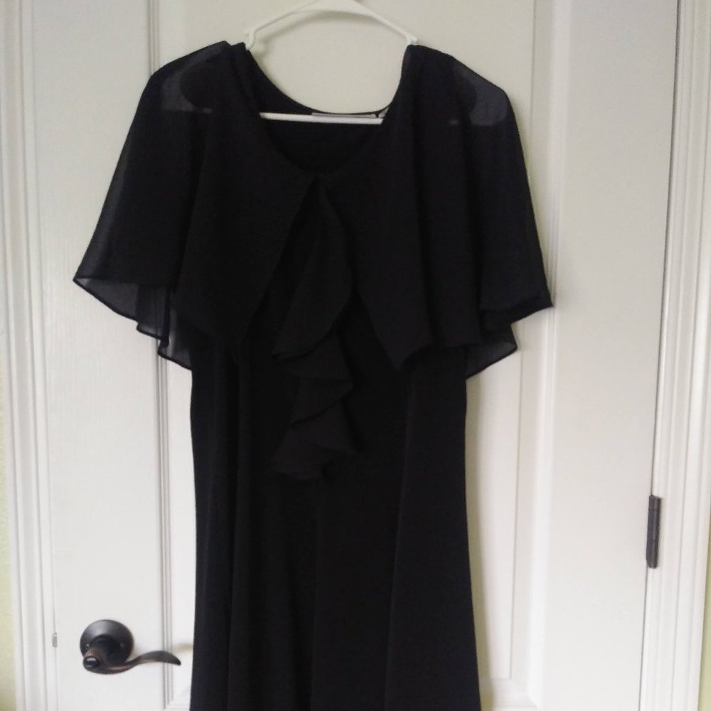 Little Black Ruffle Midi Dress With Cape Size L